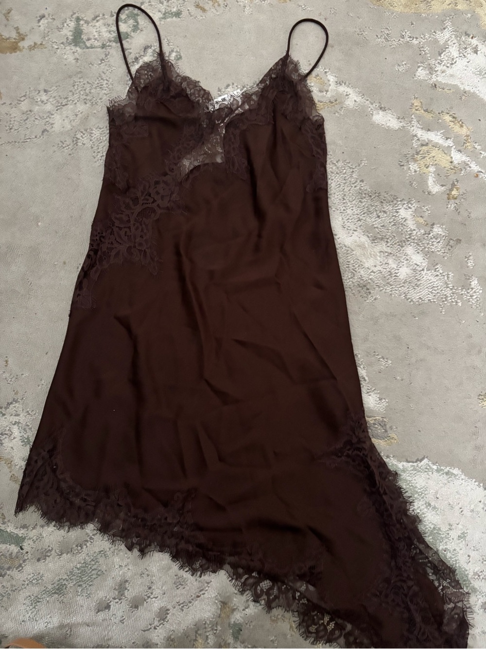 Zara Chocolate Lace Trim Slip Dress